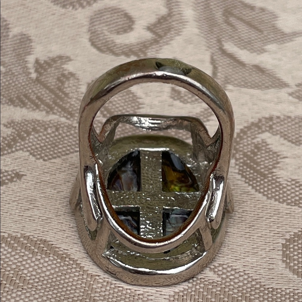 Silver-Tone Ring with Brown Mother of pearl Oval Stone - Picture 7 of 8